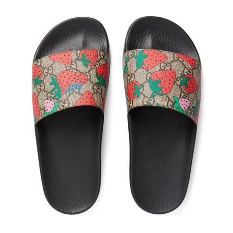 gucci flip flops florl|Gucci slides with strawberry.